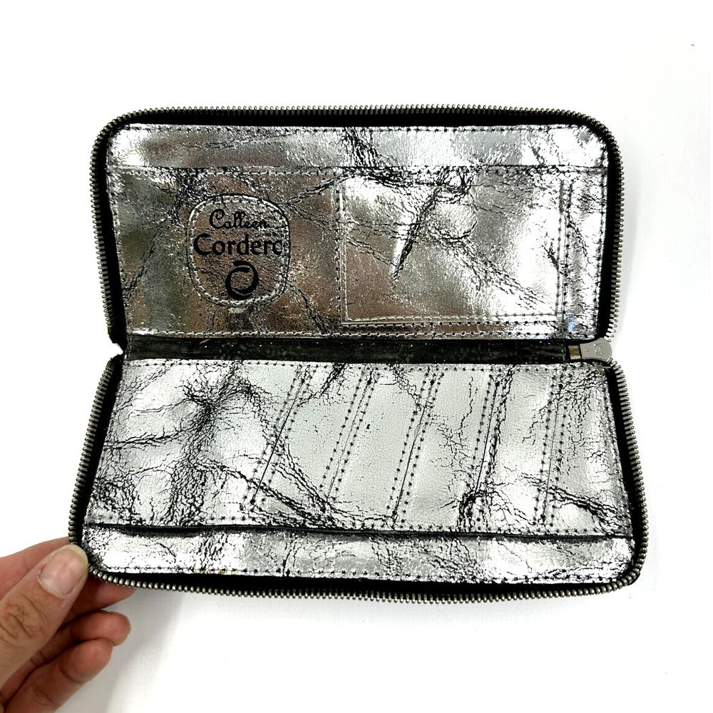 Calleen Cordero Studded Antiqued Metallic Leather Wallet Silver - Picture 3 of 12